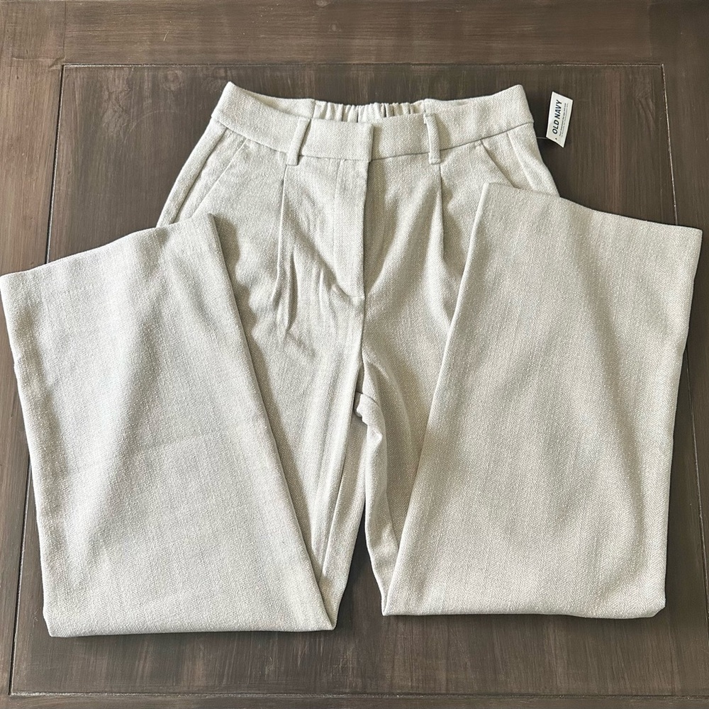 Old Navy Beige Wide Leg Trousers | M | Cozy | Fall Winter | Normcore Preppy Chic - Picture 3 of 13
